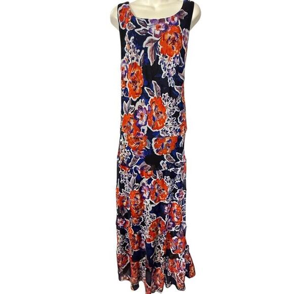 Jones Studio Maxi Floral Sleeveless Chiffon Long Flowy Lined Dress Womens 16W - Picture 1 of 16
